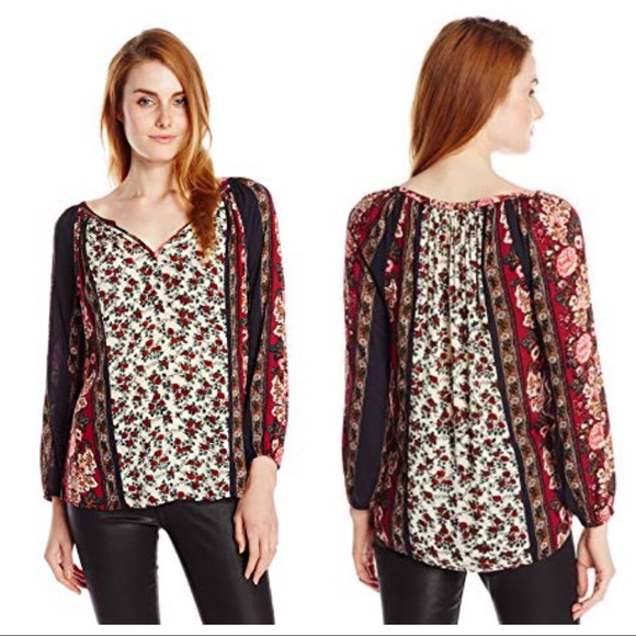 Lucky Brand Floral Scarf Print Top - Picture 1 of 4
